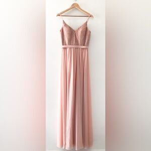 NWT Kleinfeld Melon Beaded Sequin Long Gown Sheer Bridal Prom Bridesmaid Size 4